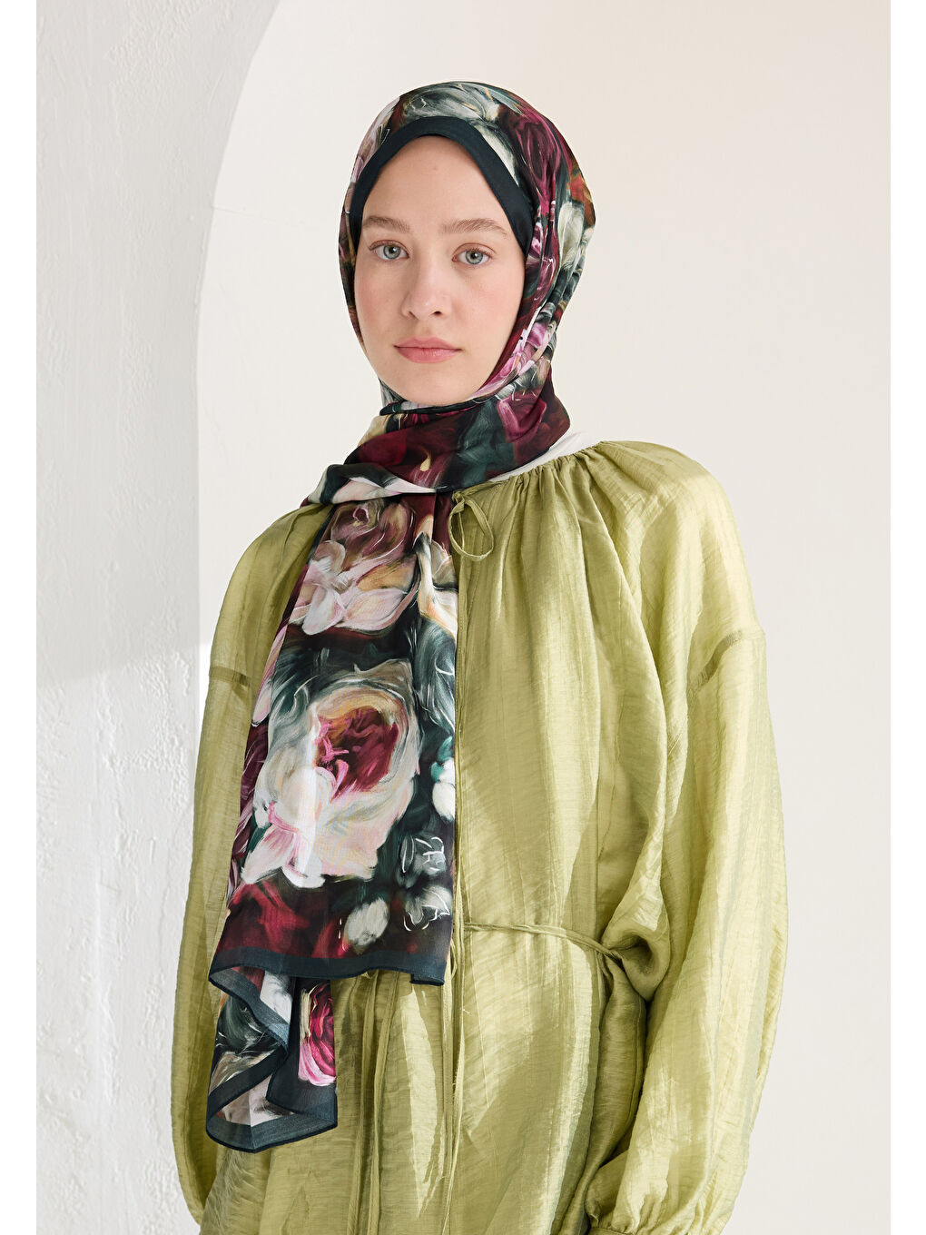 Rose Garden Floş Viskon Şal Koyu Yeşil-2