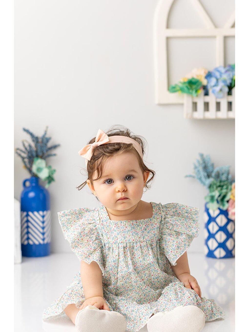 Karışık Kız Bebek Çiçek Desenli Fırfırlı Elbise - Desenli-1