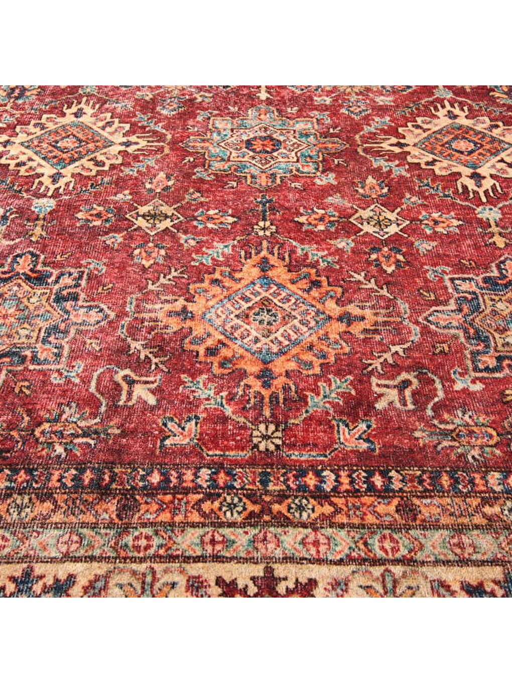 Soft Line Afgan Desenli Halı - Kırmızı - 160x230 cm-4