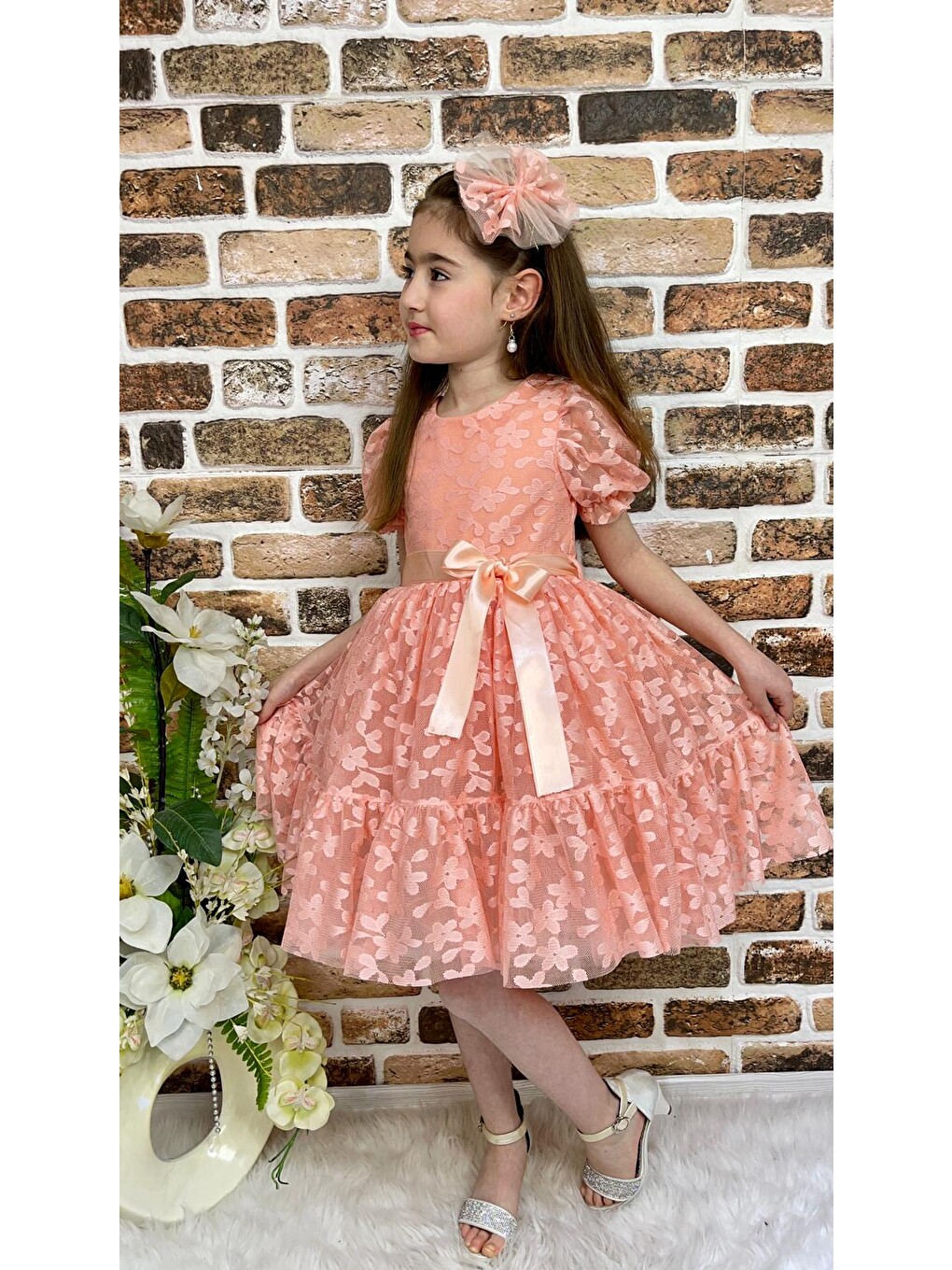 Pembe Papatya Dantel Kız Çocuk Elbise Mnk0332-2