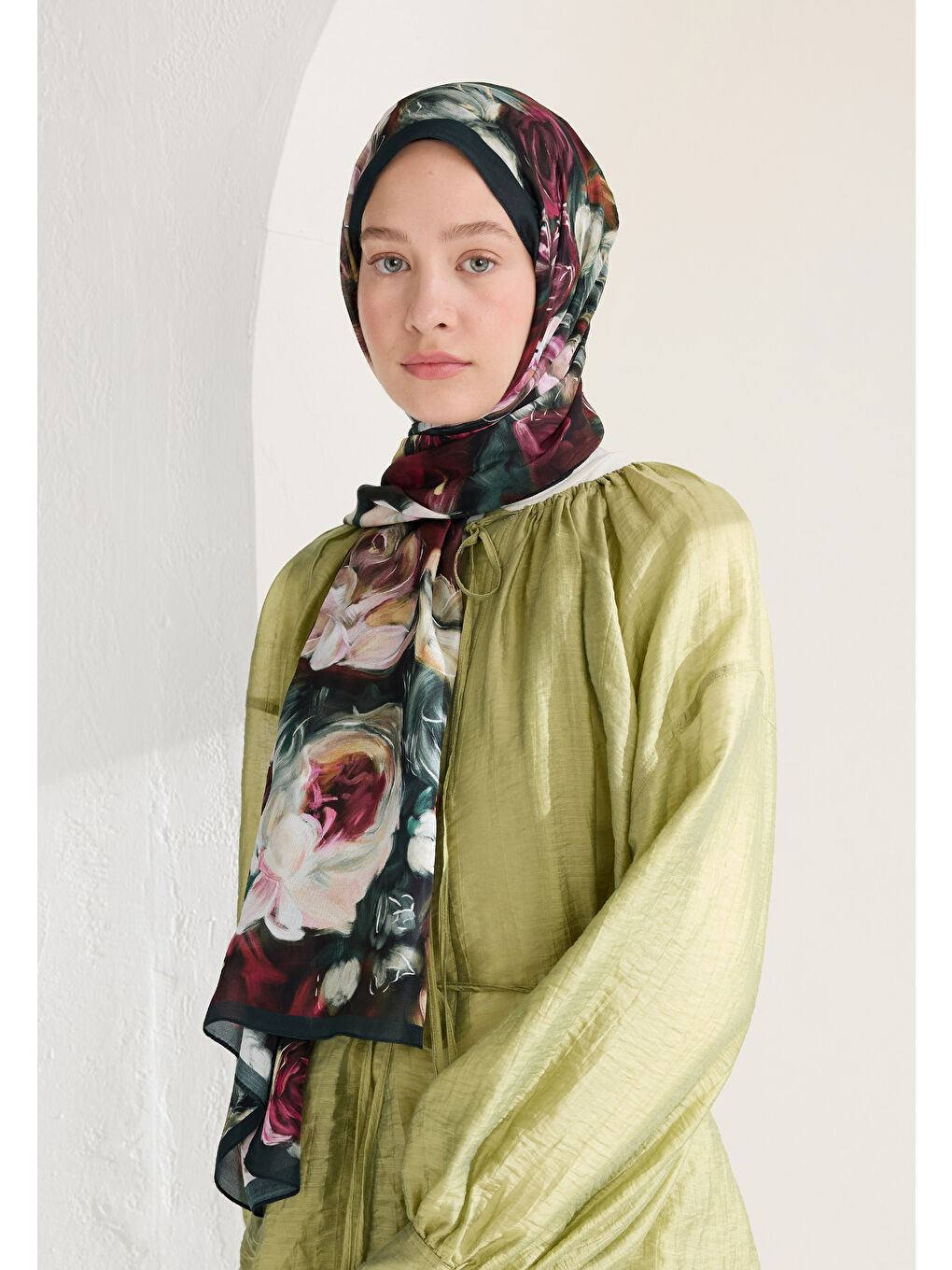 Rose Garden Floş Viskon Şal Koyu Yeşil-3