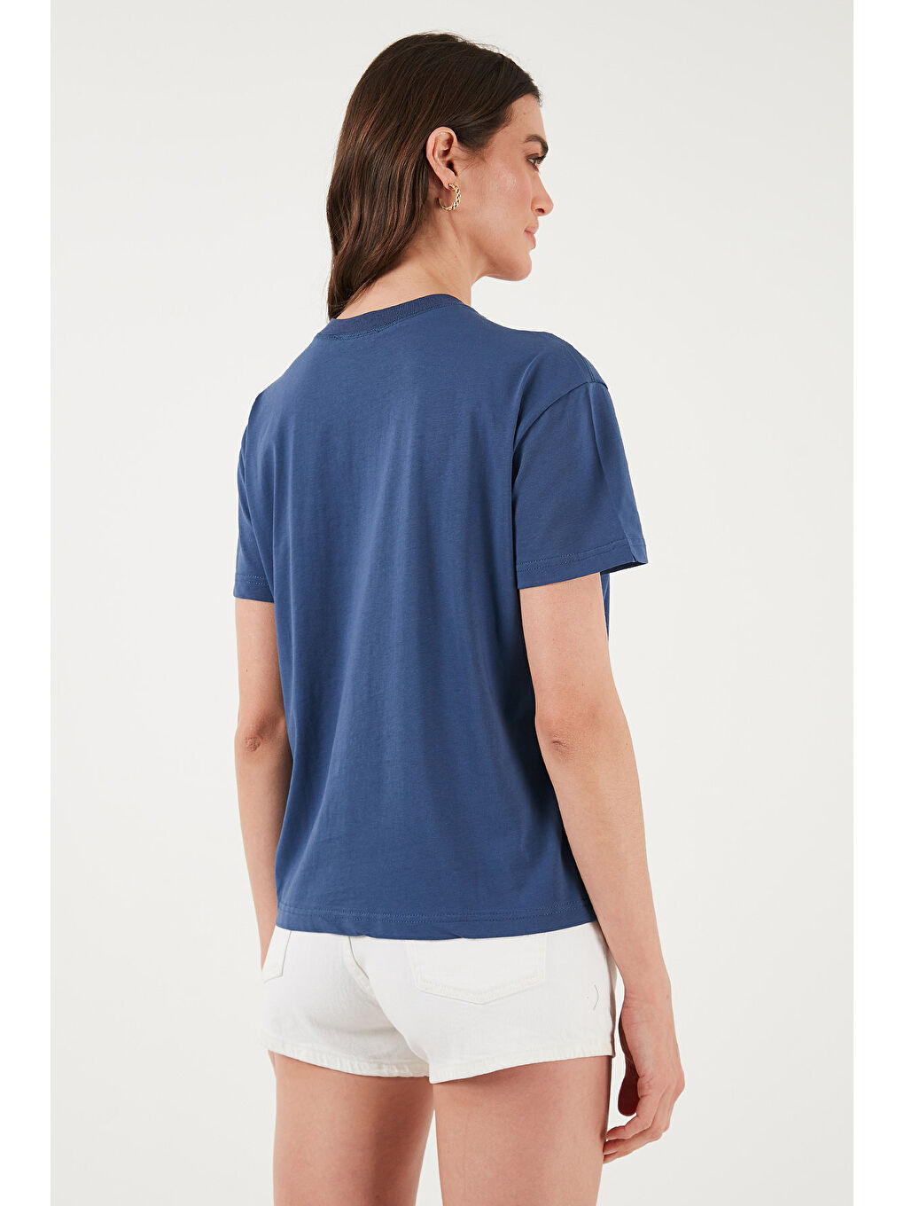 İndigo Pamuklu Oversize Fit Bisiklet Yaka Kadın T Shirt 5866097-6