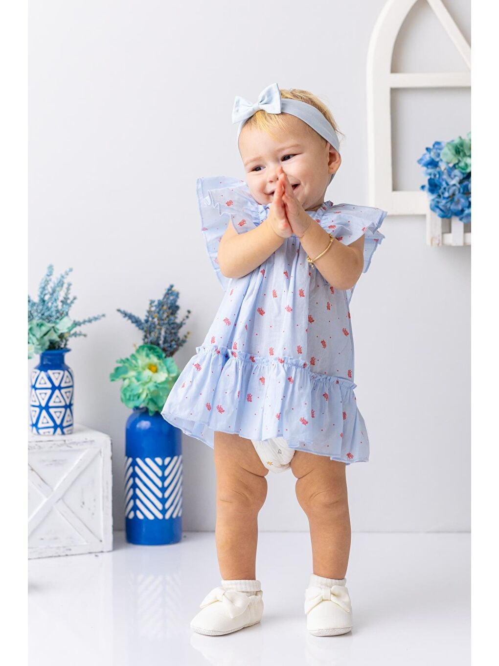 Karışık Kız Bebek Mercan Desenli Fırfırlı Elbise - Desenli-1