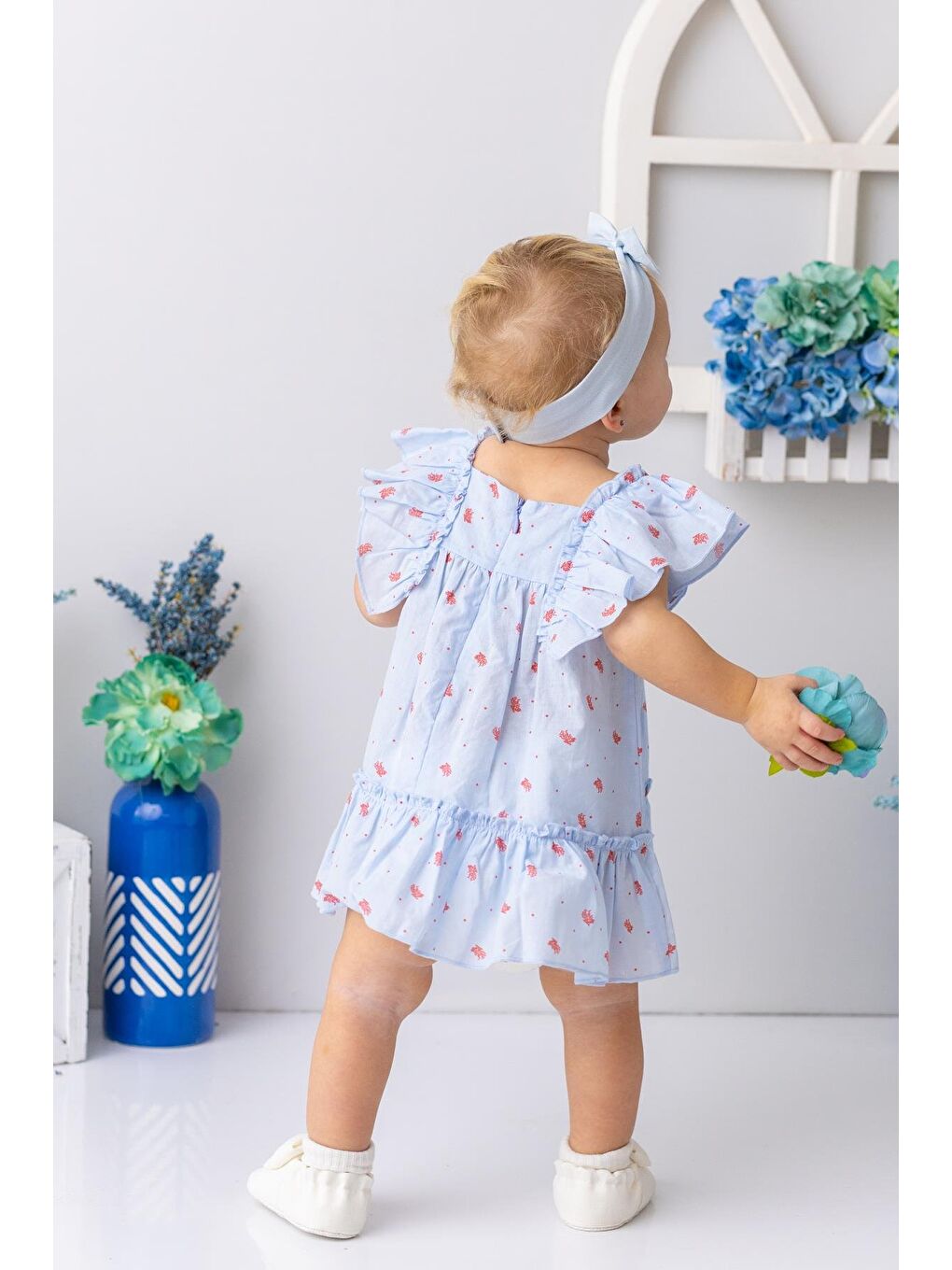 Karışık Kız Bebek Mercan Desenli Fırfırlı Elbise - Desenli-2