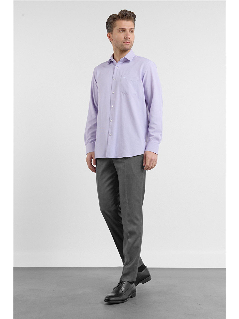 Lila Sert Yaka Uzun Kol Cepli Comfort Fit Pamuklu Gömlek 1004255285-1