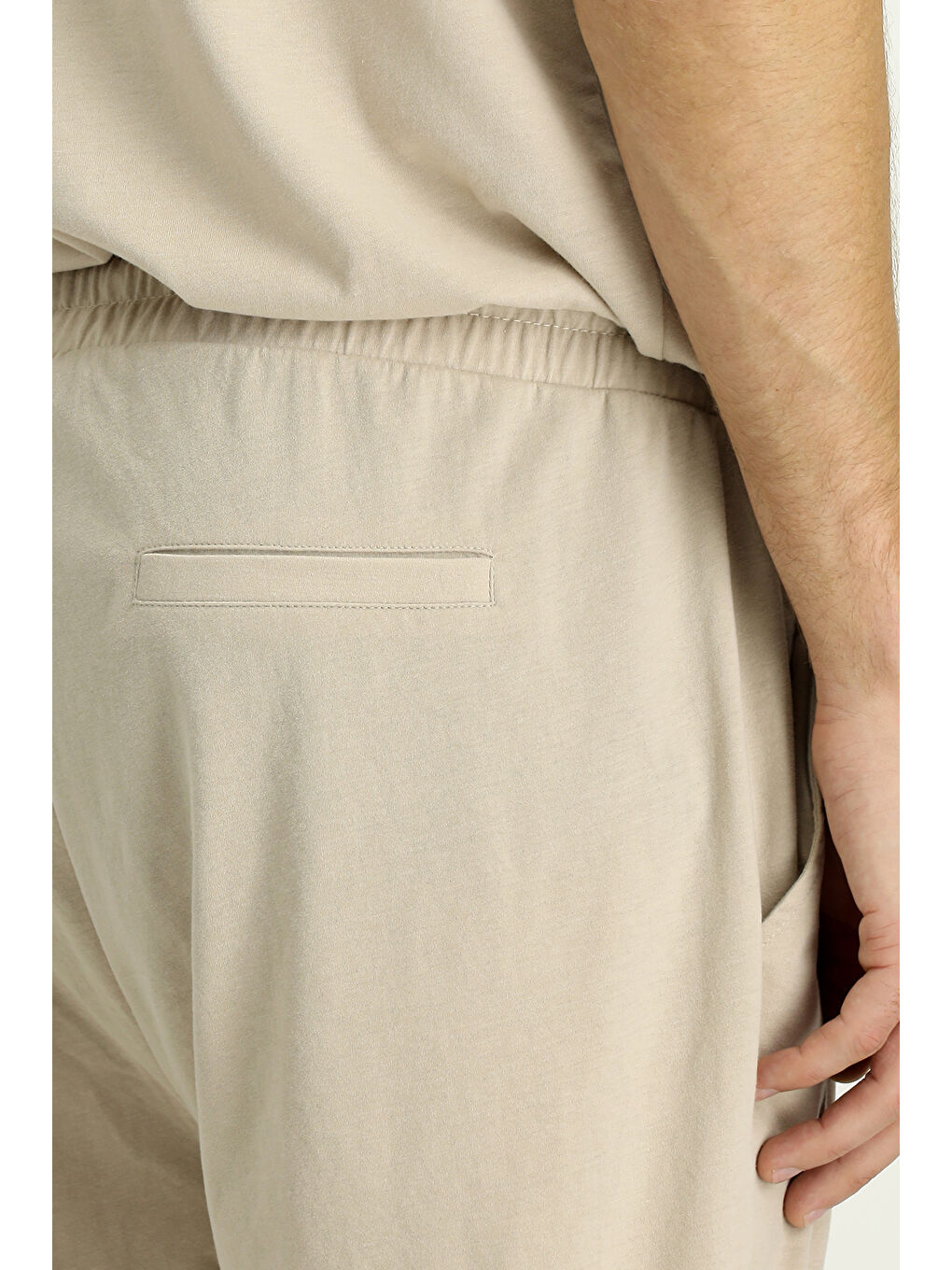 Bej Kısa Kol Bisiklet Yaka 3'lü Şortlu Pijama Seti-4