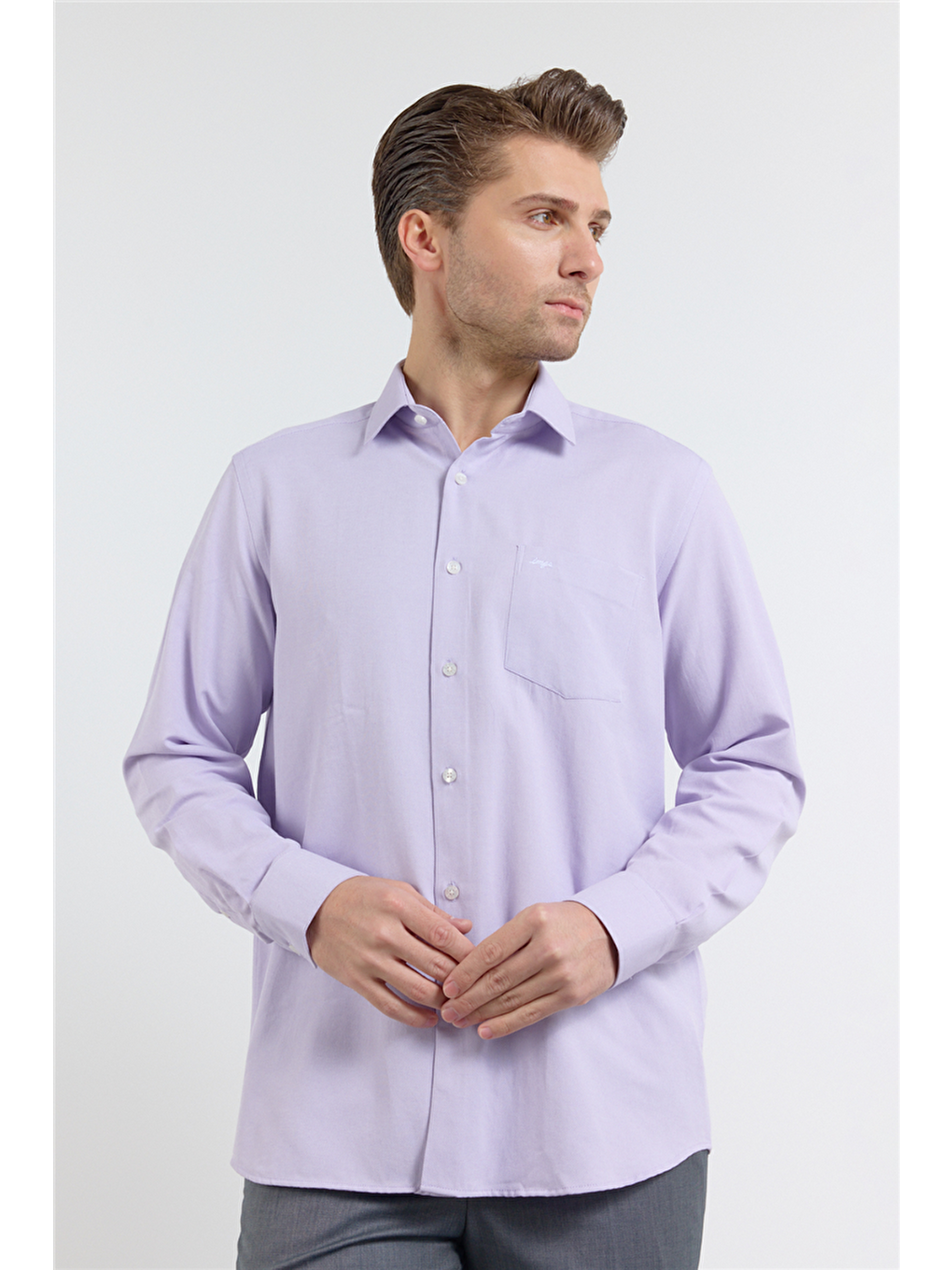 Lila Sert Yaka Uzun Kol Cepli Comfort Fit Pamuklu Gömlek 1004255285-2