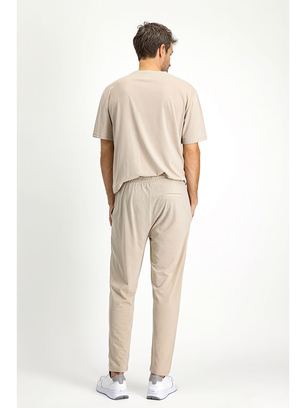 Bej Kısa Kol Bisiklet Yaka 3'lü Şortlu Pijama Seti-5