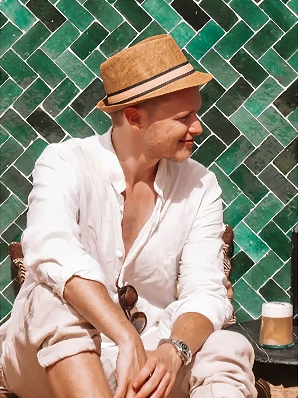 Beyaz Erkek Uzun Kollu Hakim Yaka Düğmeli Erkek Müslin Gömlek-1