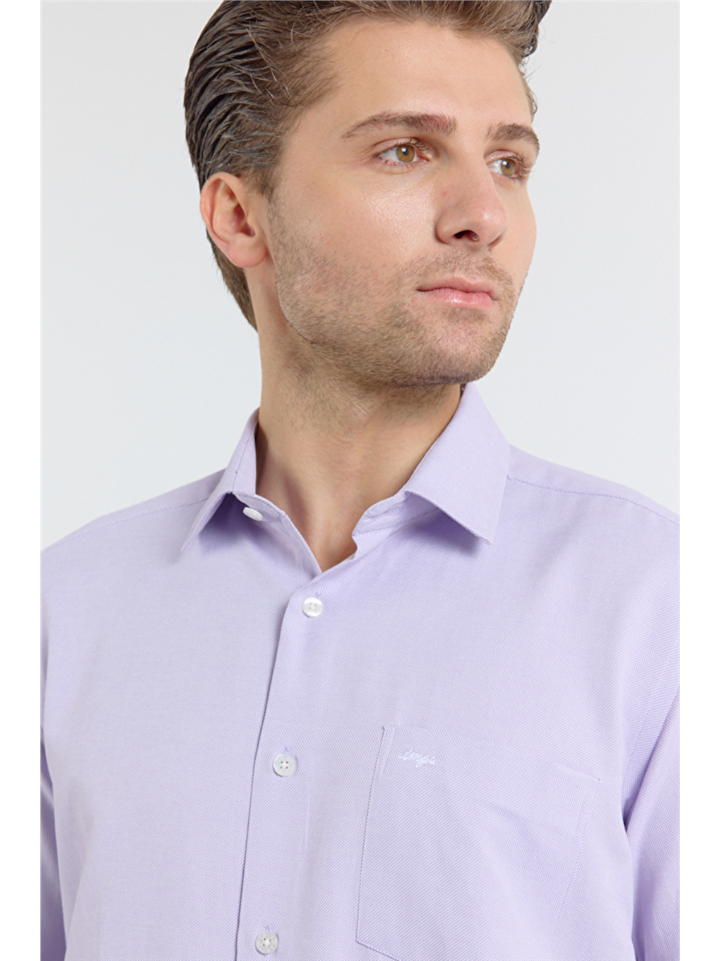 Lila Sert Yaka Uzun Kol Cepli Comfort Fit Pamuklu Gömlek 1004255285-3