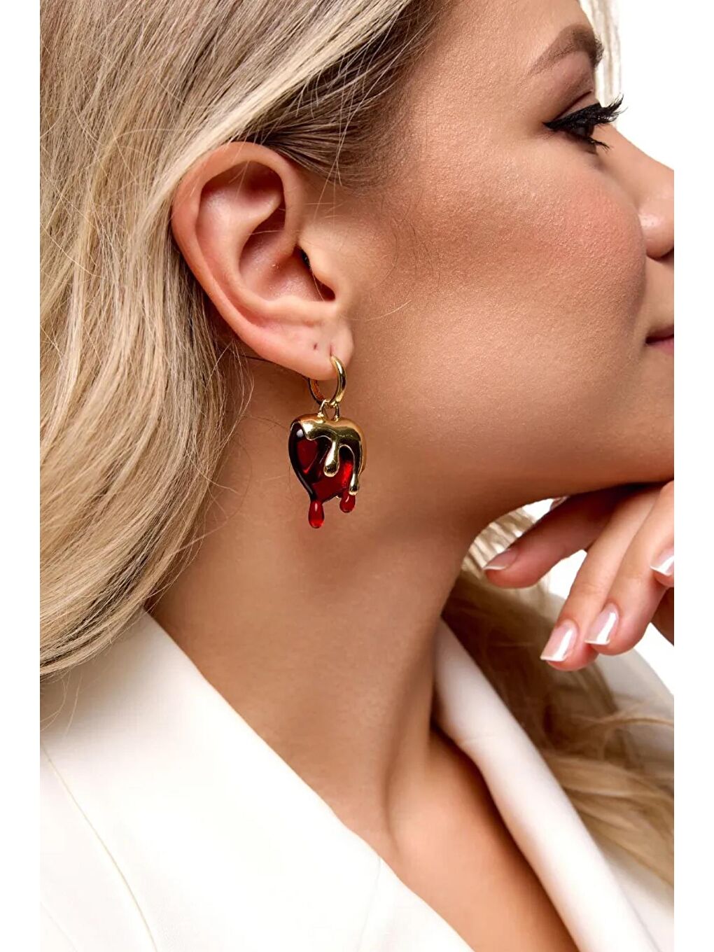 Sarı Bleeding Heart Kırmızı Kalp küpe