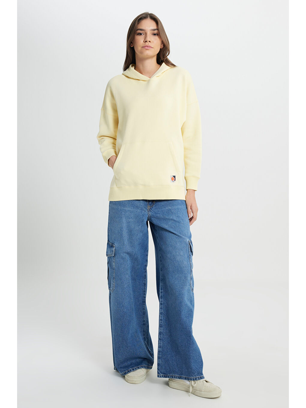 Loose Fit Rahat Kesim Kapüşonlu İçi Polarlı Sarı Sweatshirt-3