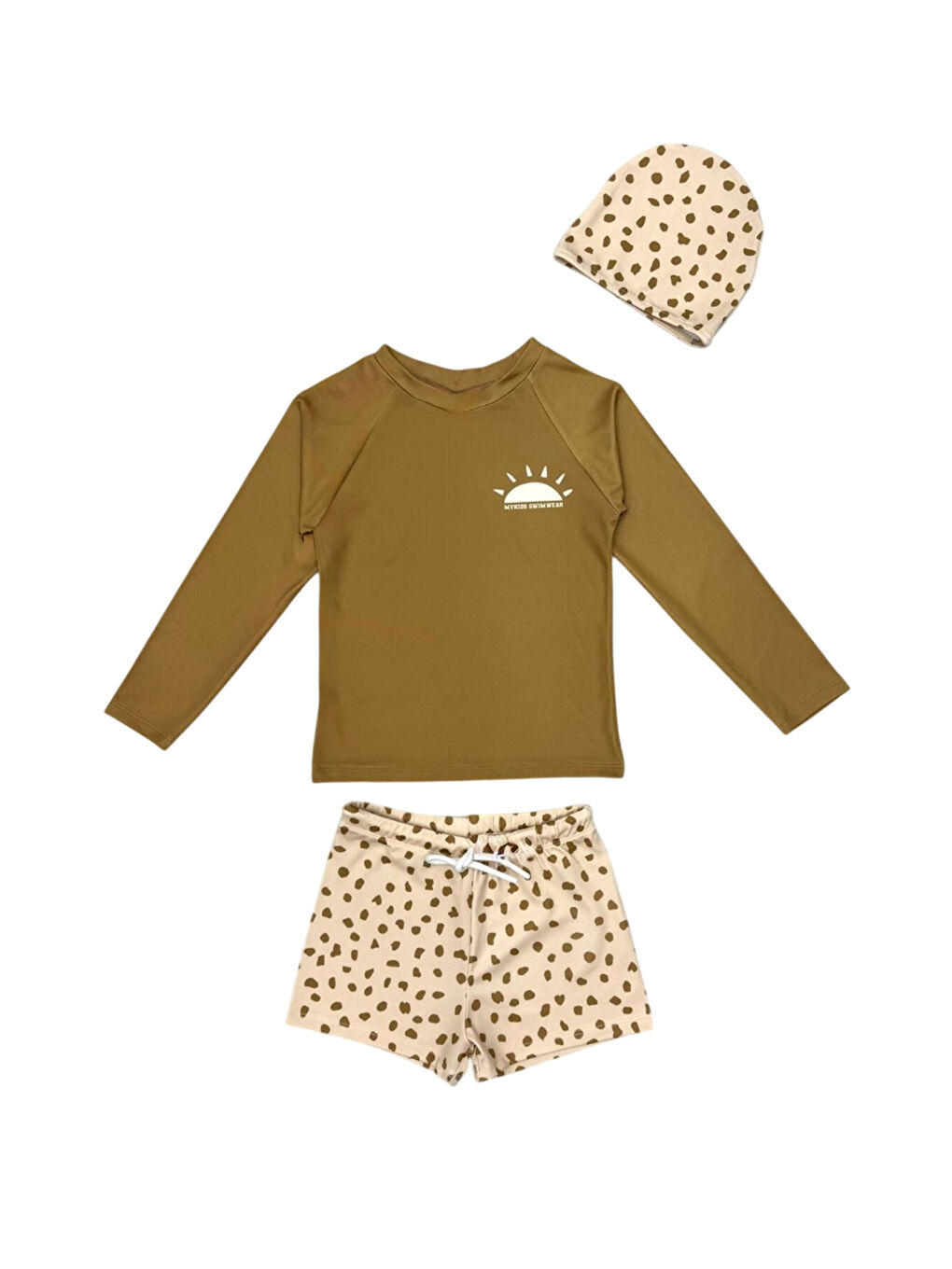 Yeşil Boneli Bağcıklı Uzun Kol Güneş Korumalı Erkek Çocuk Mayo