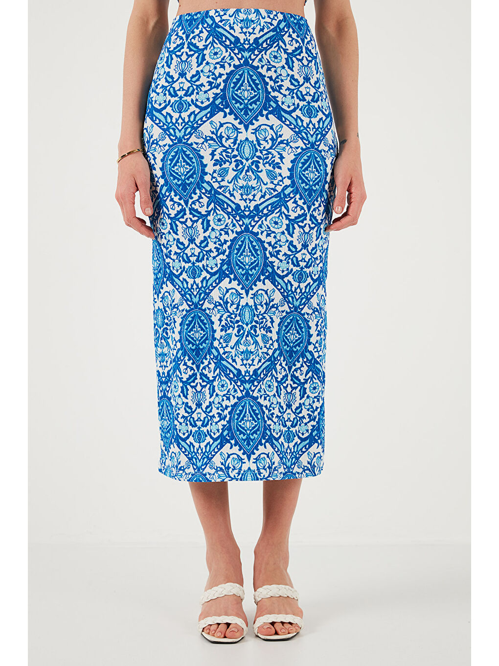 Mavi Slim Fit İp Askılı Yırtmaçlı Midi Alt-Üst Takım 5869021-4