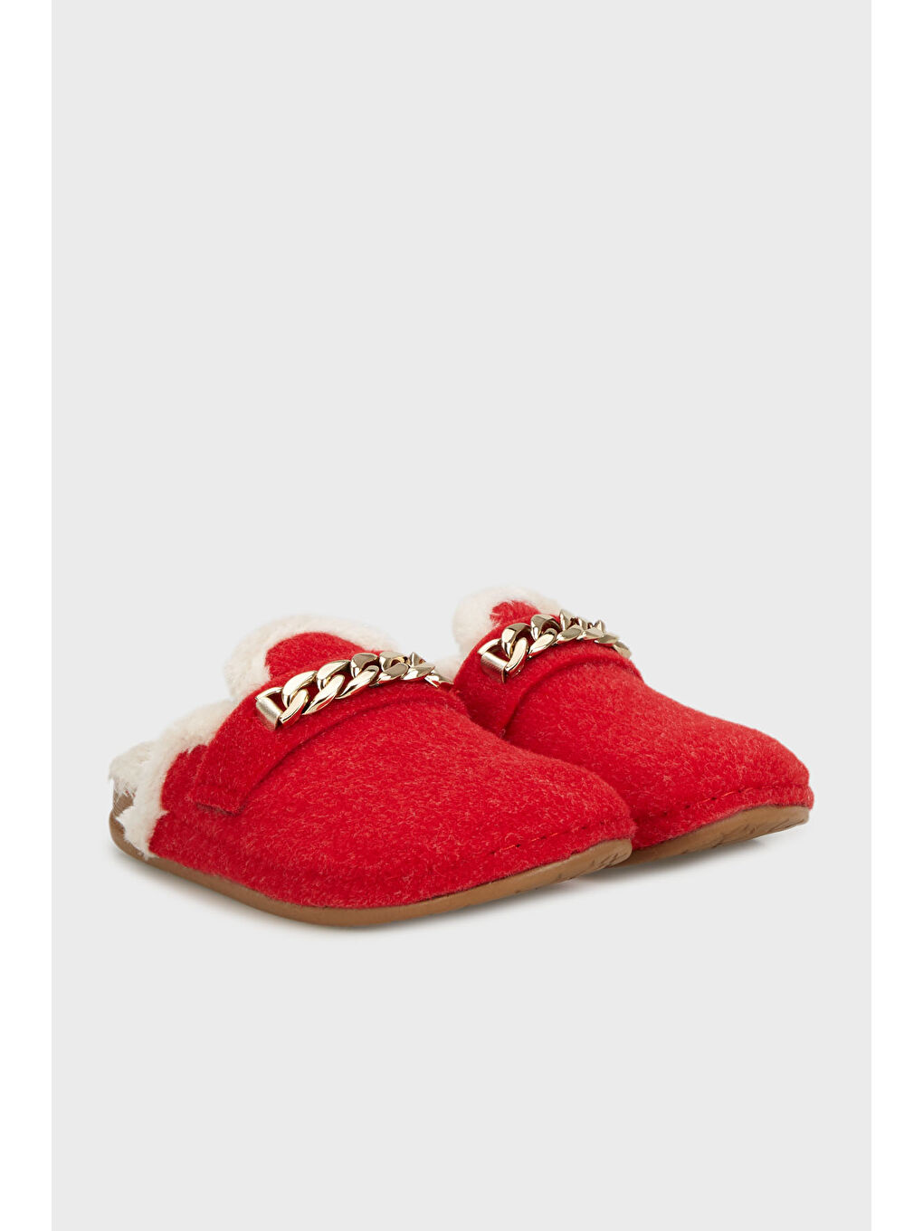 Kırmızı Zincir Detaylı İçi Pelüş Ev Terlik 6711005-2