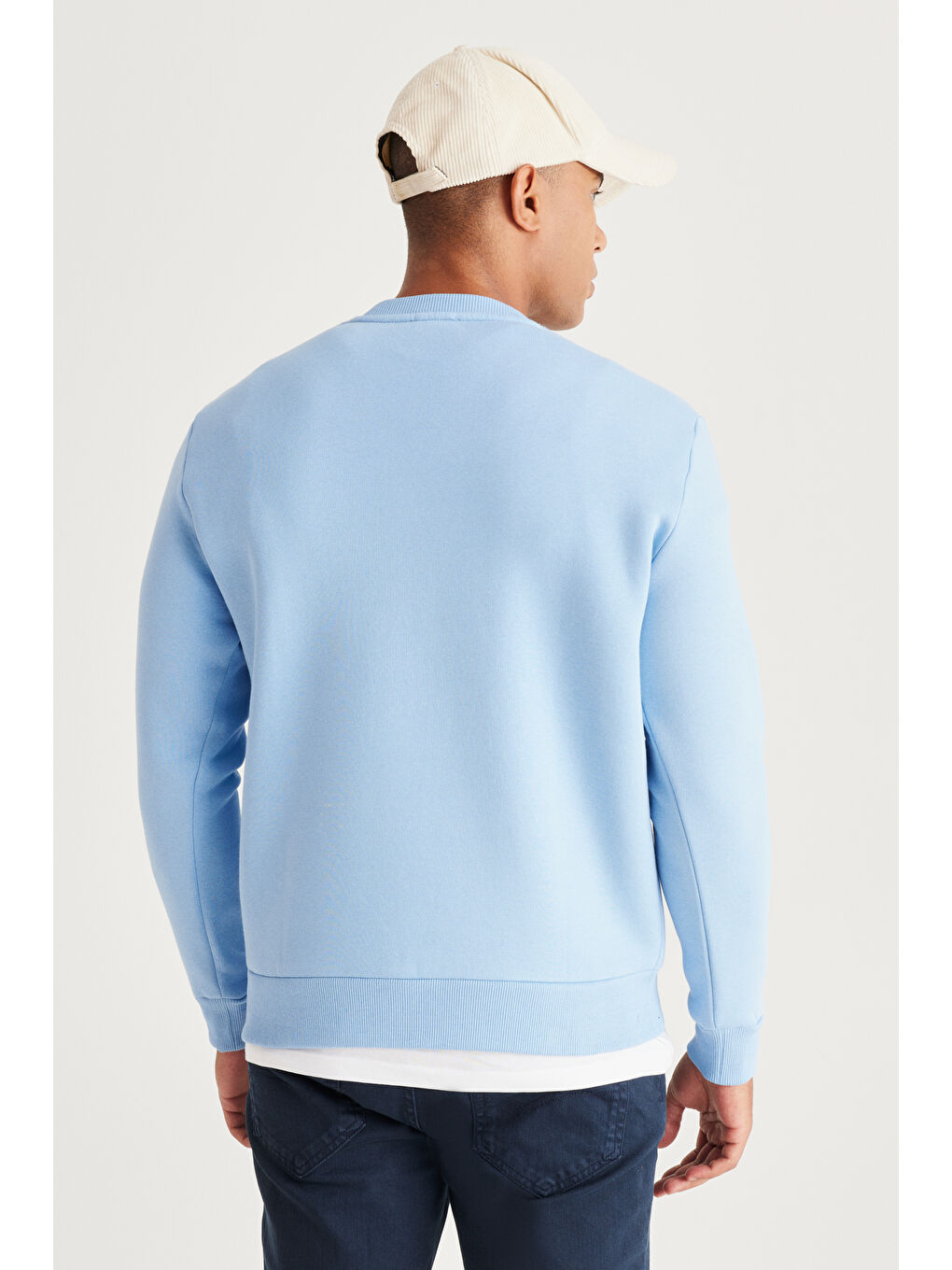 Erkek Açık Mavi Standart Fit Normal Kesim İçi Polarlı Bisiklet Yaka Sweatshirt-4