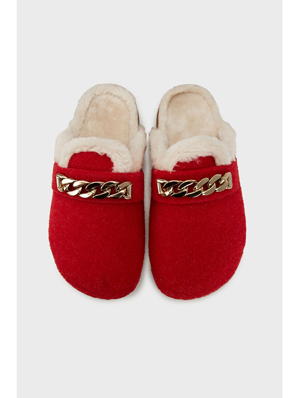 Kırmızı Zincir Detaylı İçi Pelüş Ev Terlik 6711005-3