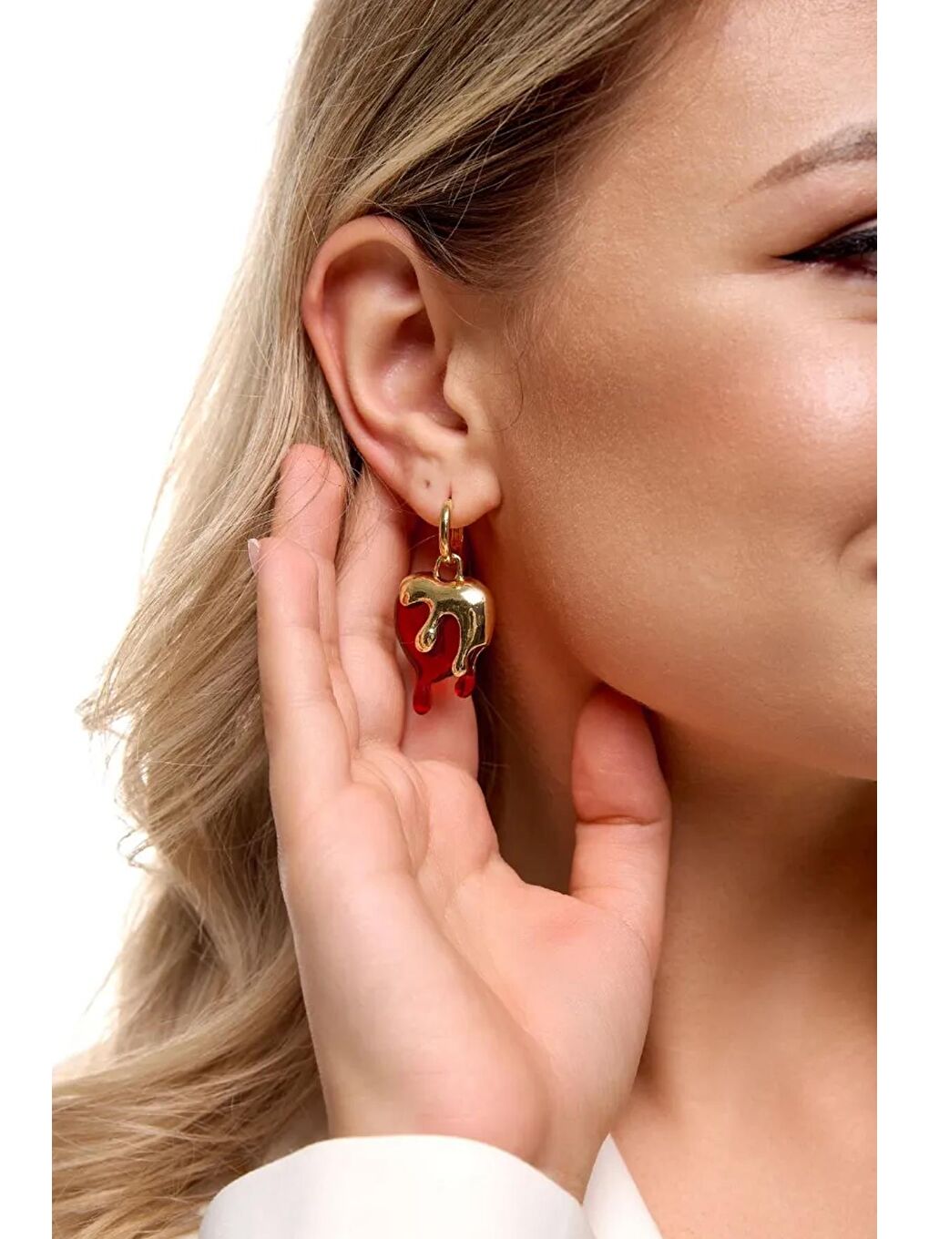 Sarı Bleeding Heart Kırmızı Kalp küpe-2