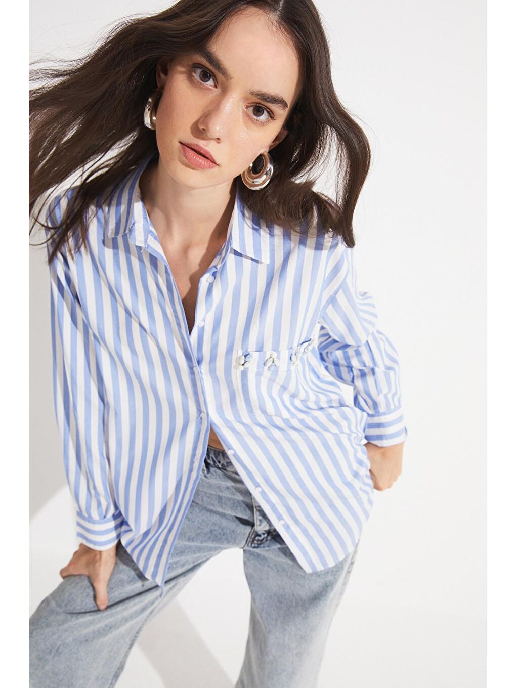 Mavi Kadın Exclusive Regular Normal Kalıp Modal Karışımlı Çizgili Gömlek