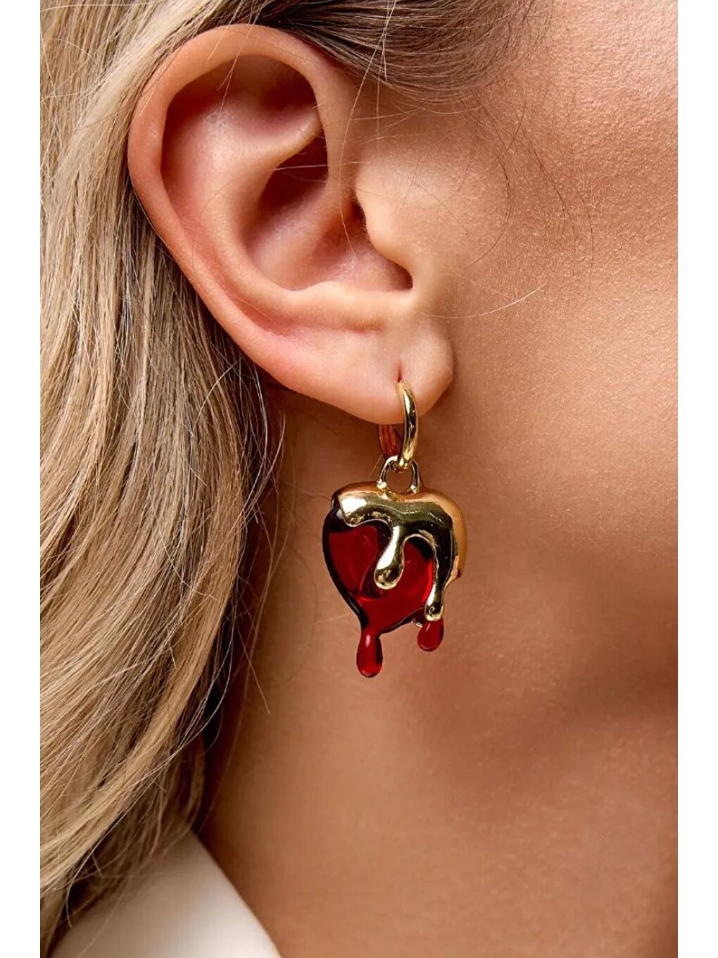 Sarı Bleeding Heart Kırmızı Kalp küpe-3