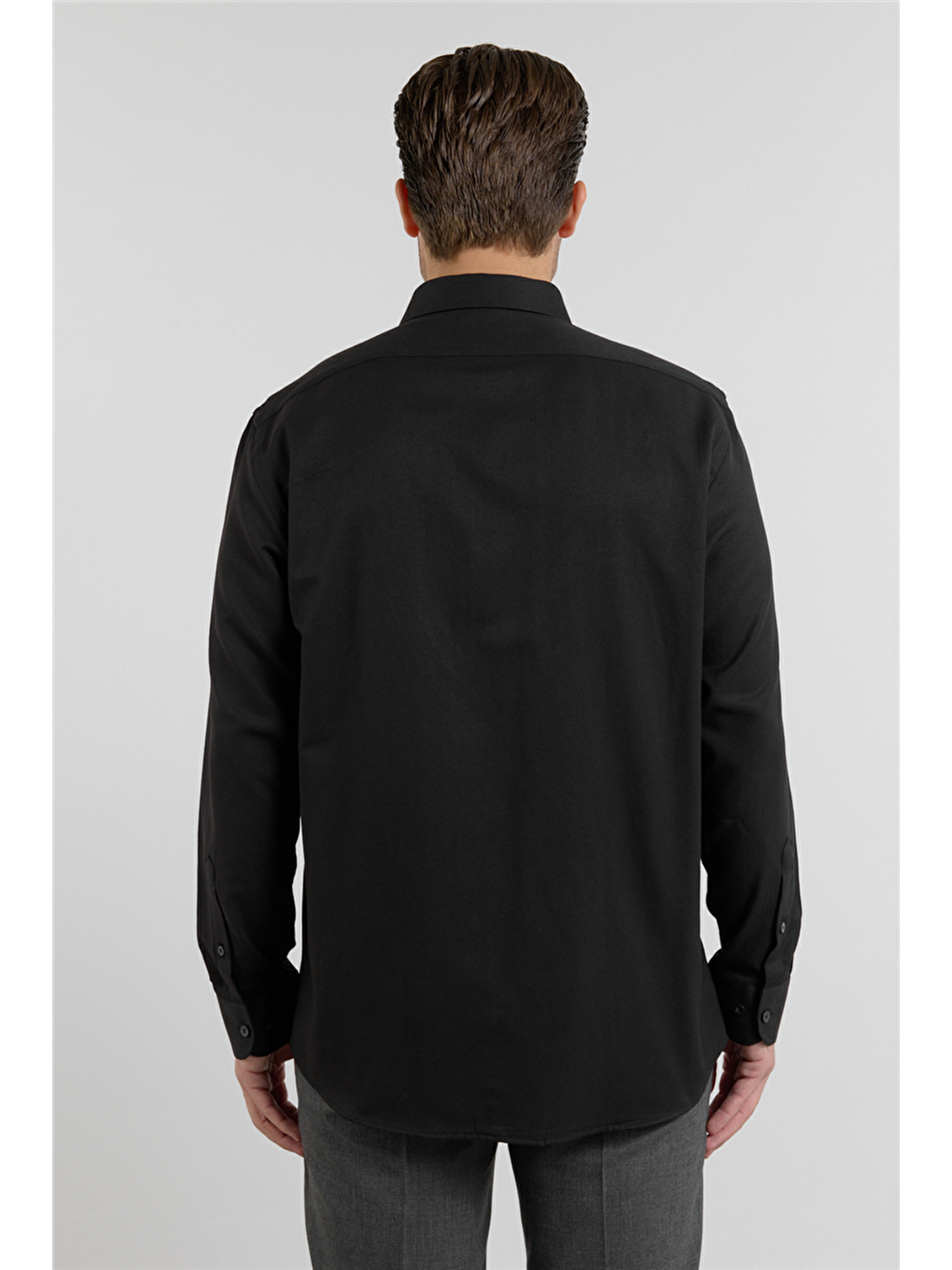 Siyah Sert Yaka Uzun Kol Cepli Comfort Fit Pamuklu Gömlek 1004255285-4