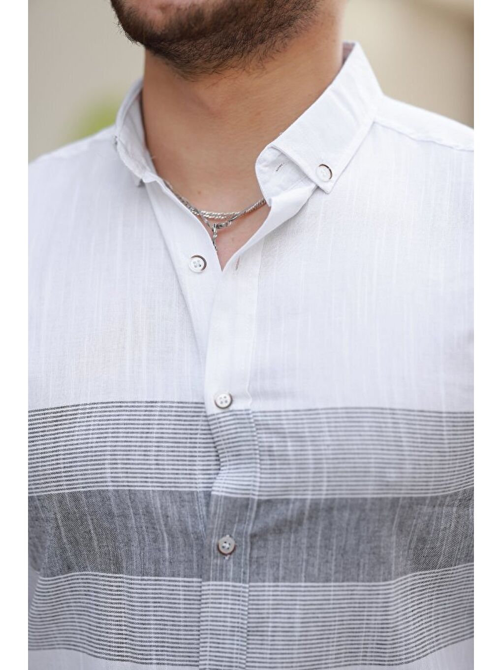 Beyaz Erkek Desenli Kısa Kollu Gömlek-2