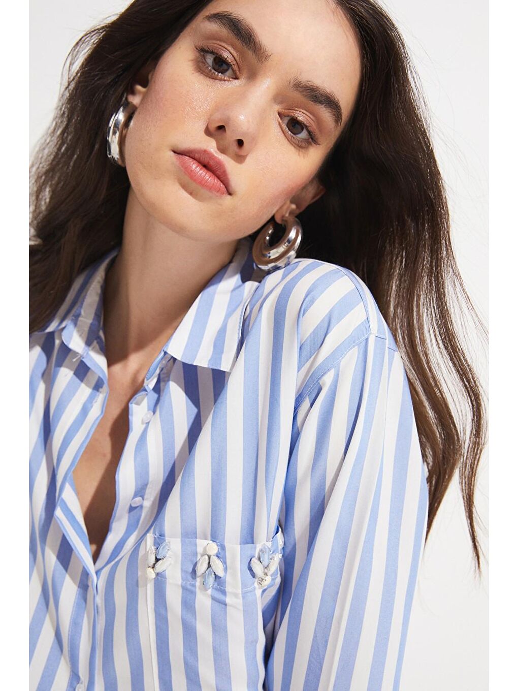 Mavi Kadın Exclusive Regular Normal Kalıp Modal Karışımlı Çizgili Gömlek-1