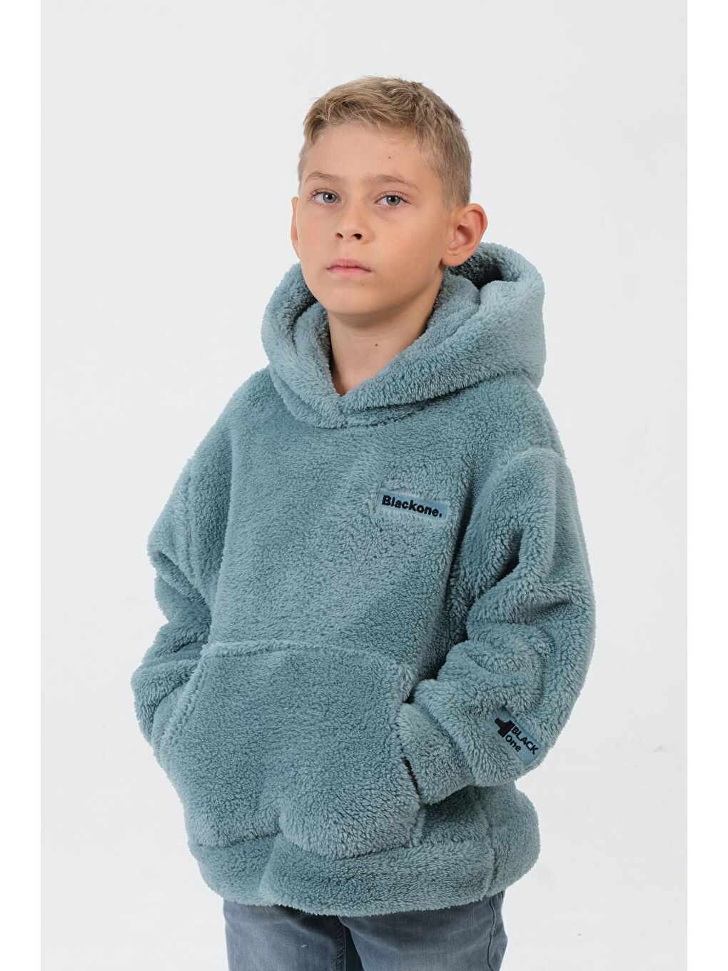 Yeşil Erkek Çocuk Peluş Kapüşonlu Üst