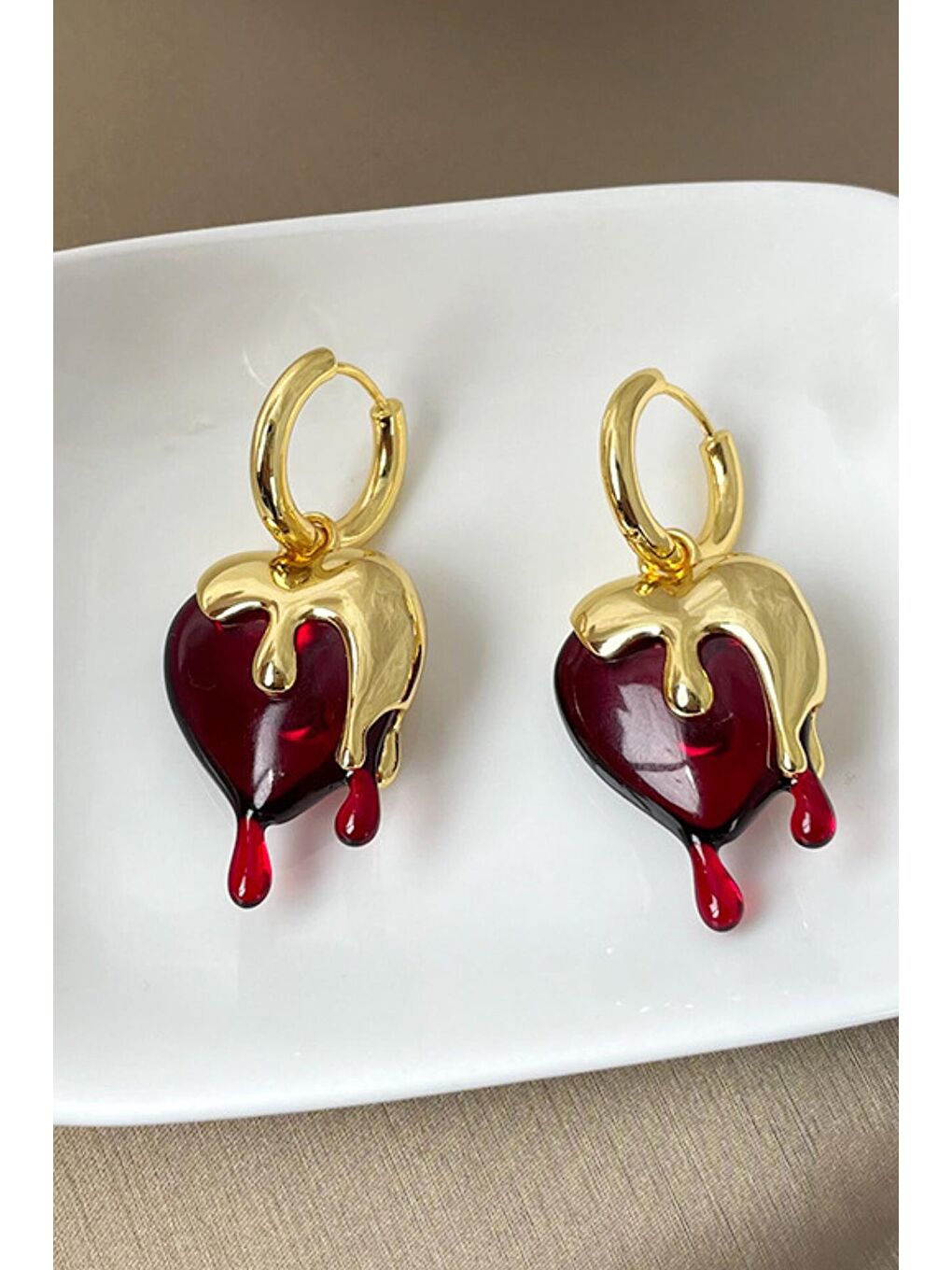 Sarı Bleeding Heart Kırmızı Kalp küpe-4