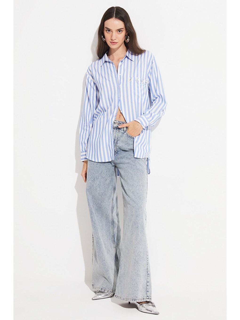 Mavi Kadın Exclusive Regular Normal Kalıp Modal Karışımlı Çizgili Gömlek-3