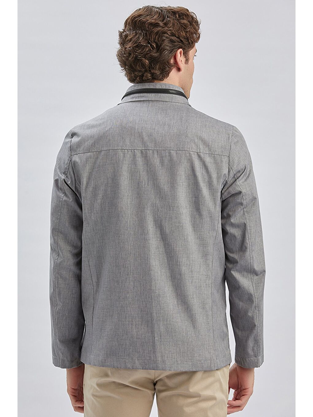 Gri Dik Yaka Yarım Astar Comfort Fit Rahat Kesim Casual Mont 1007240150-4