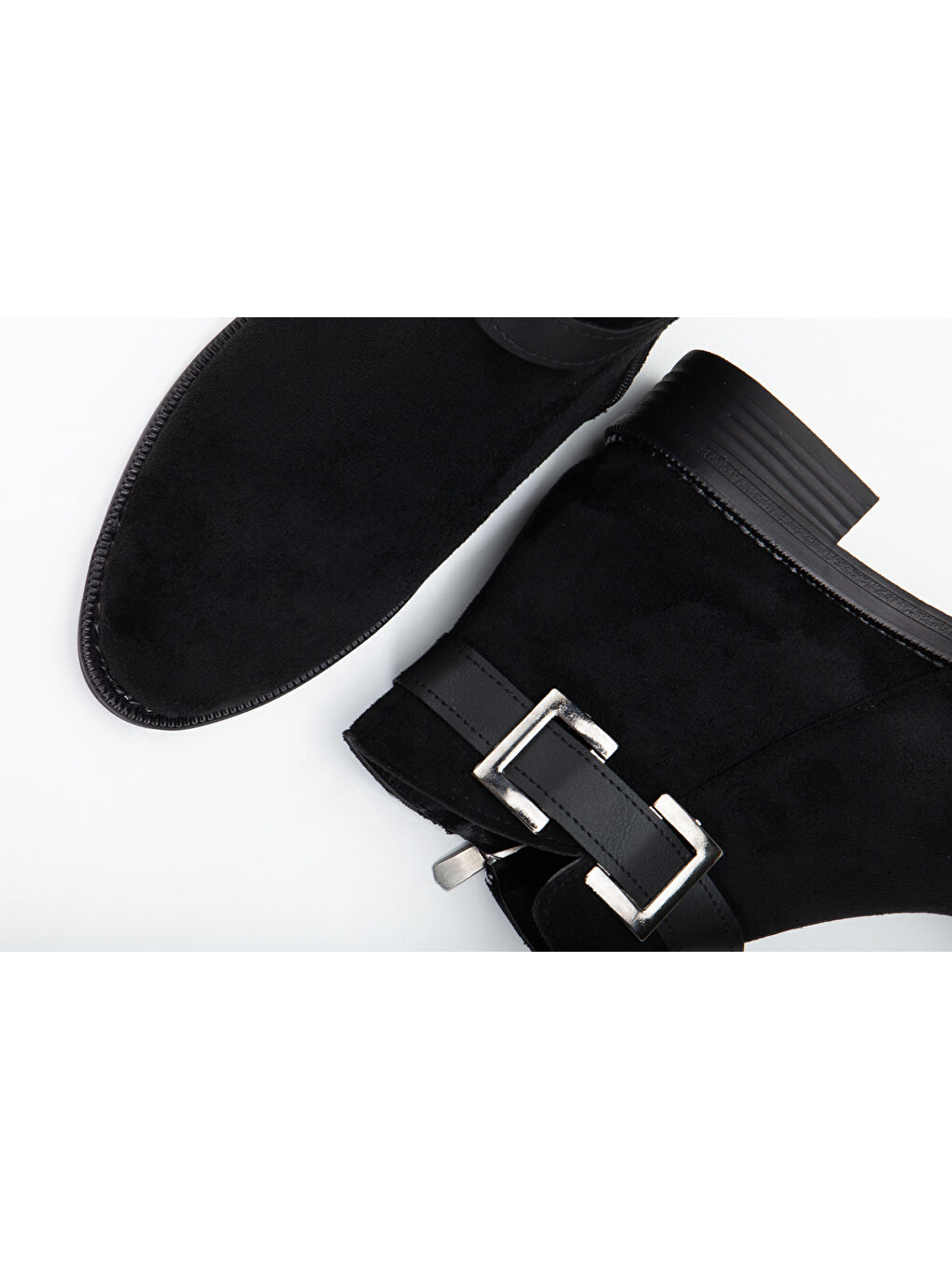 Kadın Siyah Süet Termo Taban Tokalı Fermuarlı Kısa Topuklu Bot-3