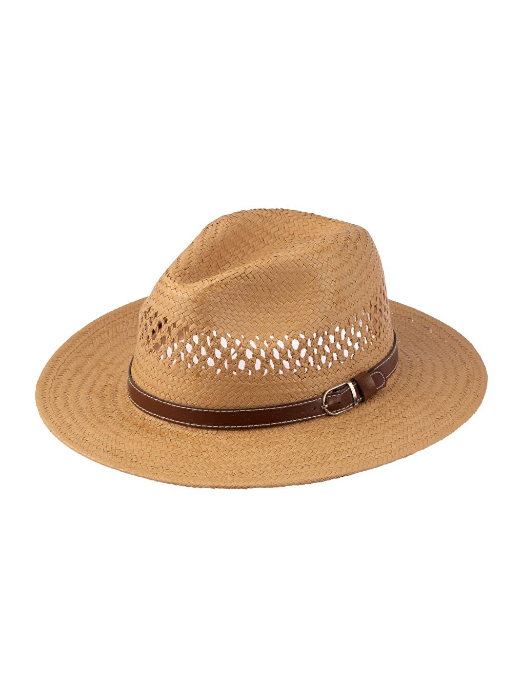Bej Erkek Kemer Detaylı Geniş Kenar Hasır Şapka Y25750-06 Vizon