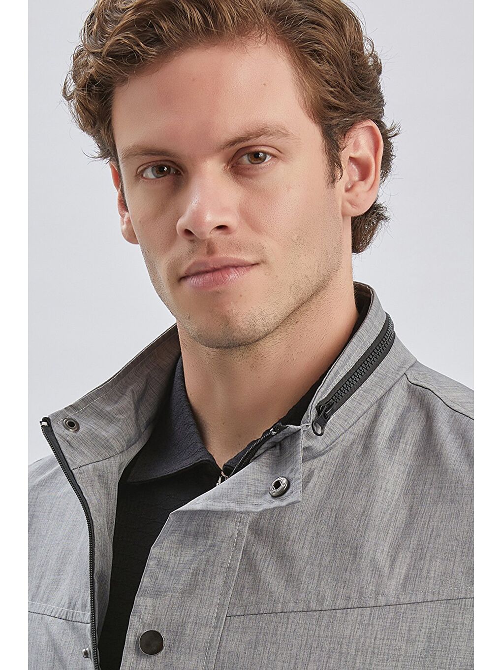 Gri Dik Yaka Yarım Astar Comfort Fit Rahat Kesim Casual Mont 1007240150-5