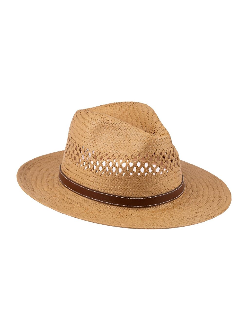 Bej Erkek Kemer Detaylı Geniş Kenar Hasır Şapka Y25750-06 Vizon-2
