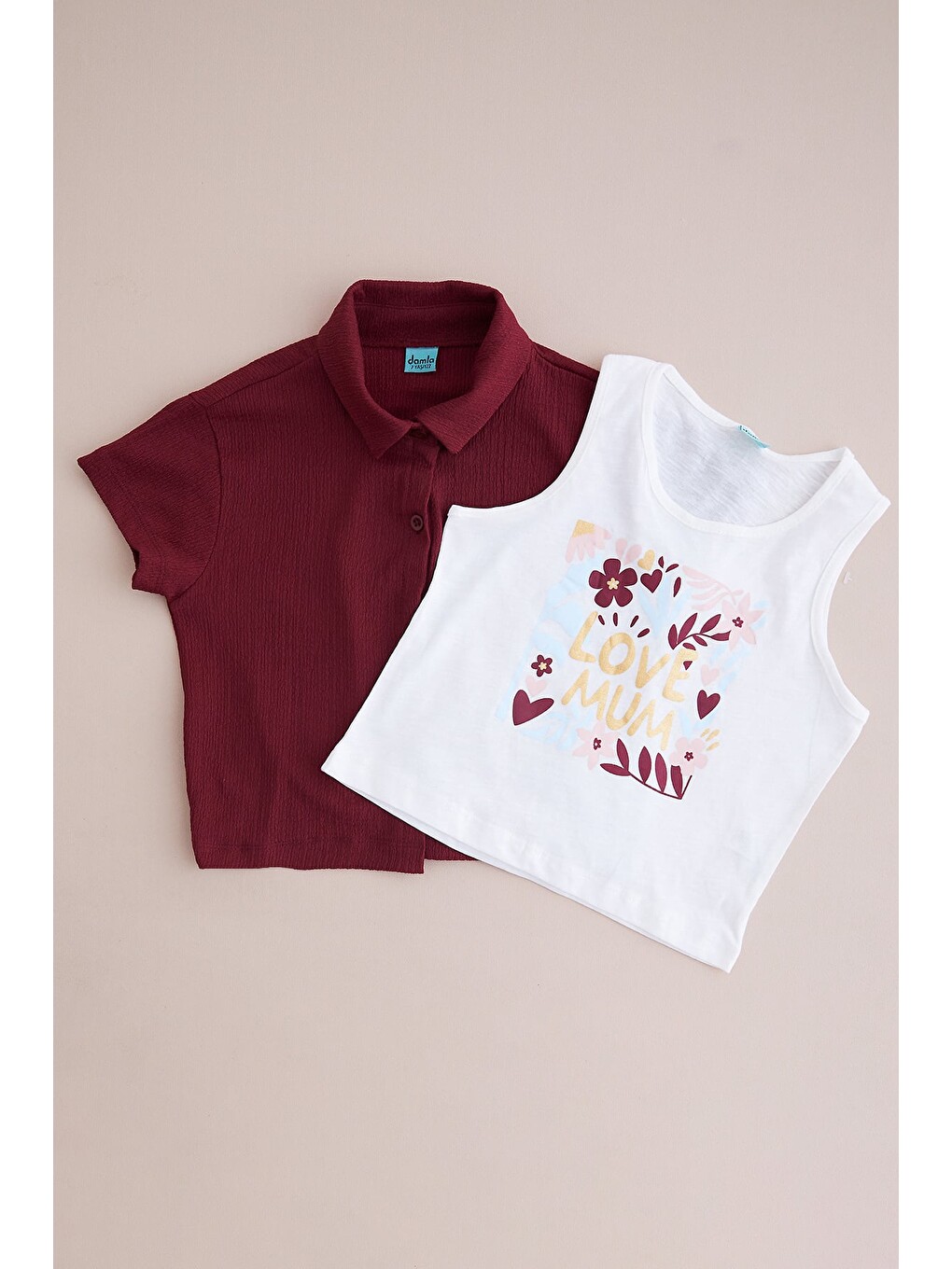 Mürdüm Love Mum Baskılı Bürümcük Kumaş Kız Çocuk 3 Lü Takım-3
