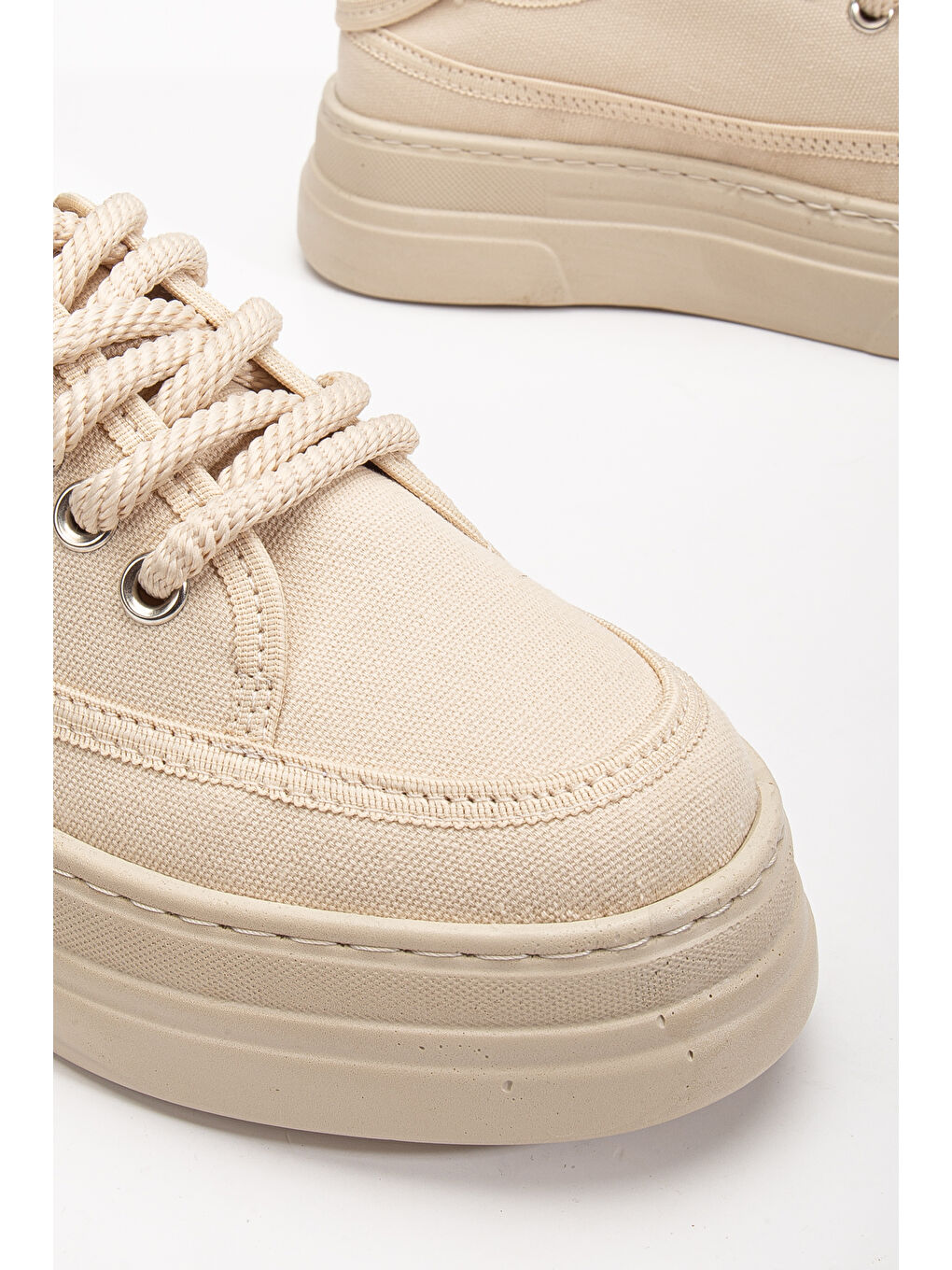 Kadın Bej Poli Taban Keten Halat Bağcıklı Spor Ayakkabı-3