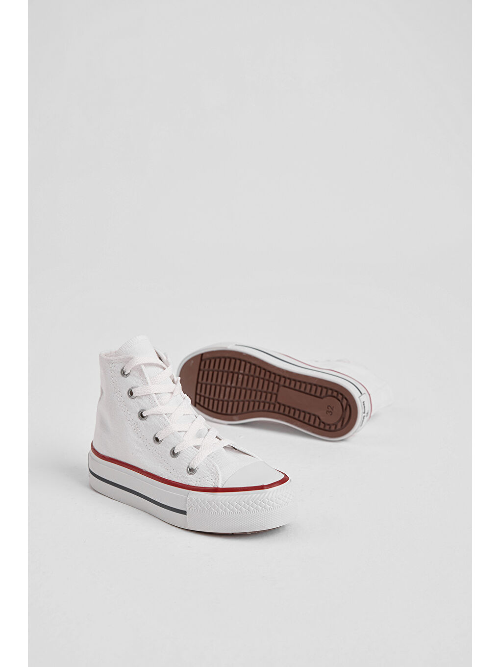 Çocuk Unisex Beyaz Termo Kalın Taban Bağcıklı Uzun Keten Spor Ayakkabı-3