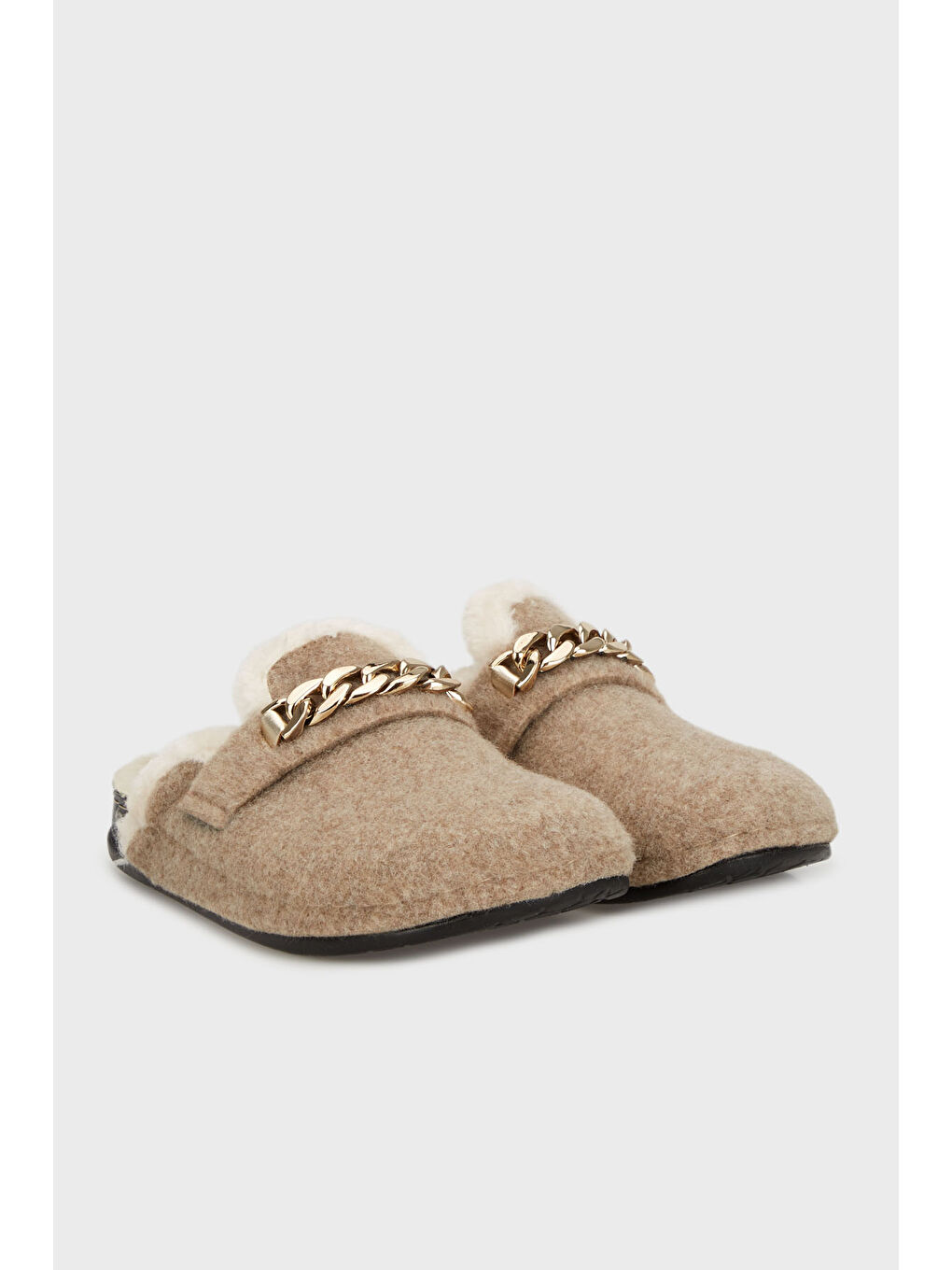 Bej Zincir Detaylı İçi Pelüş Ev Terlik 6711005-2