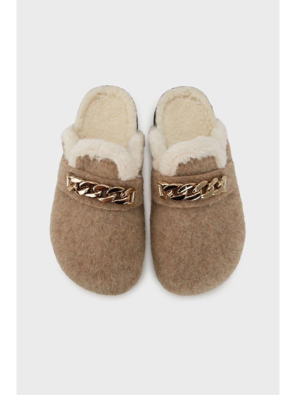 Bej Zincir Detaylı İçi Pelüş Ev Terlik 6711005-3