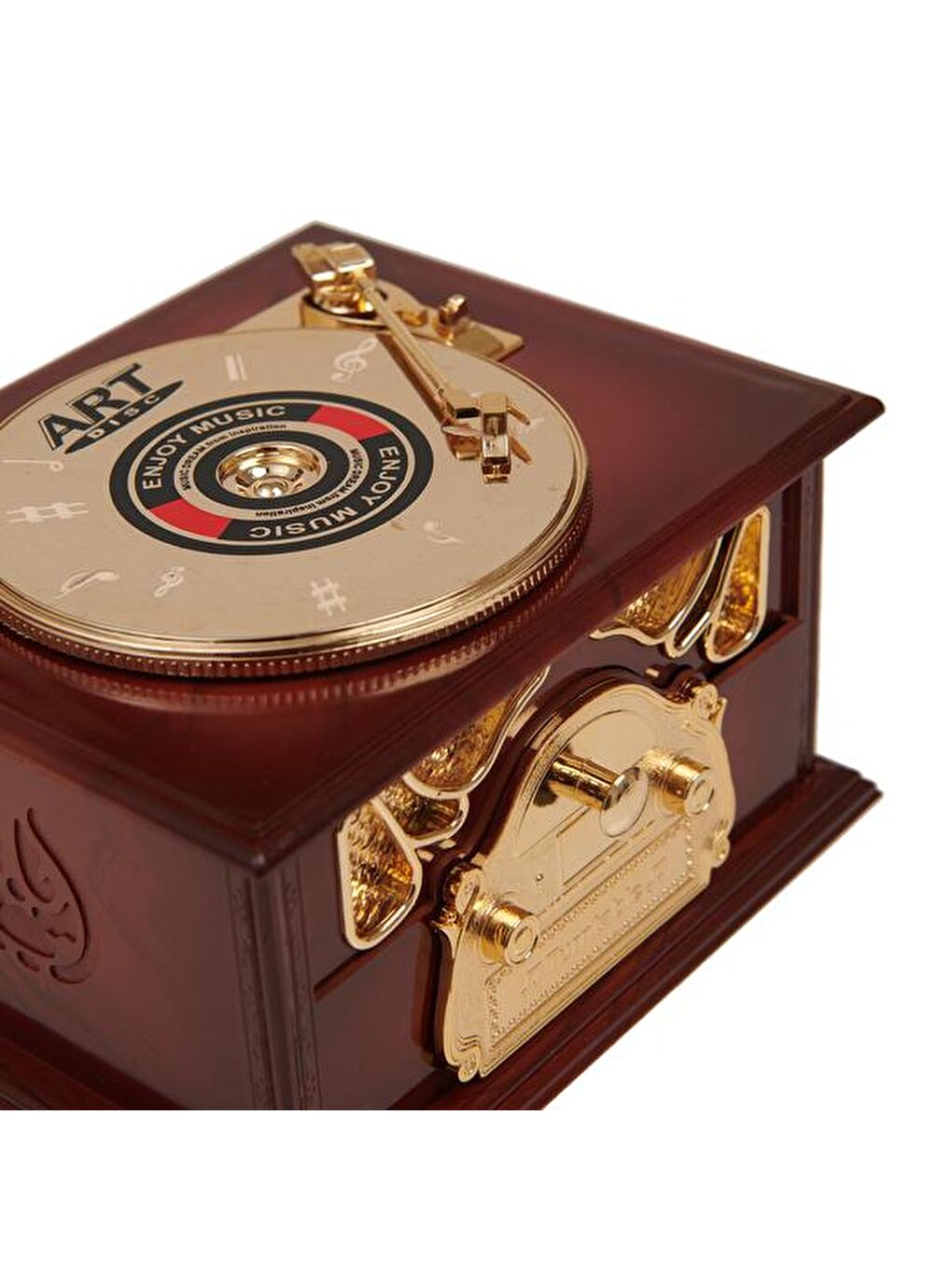 Kahverengi Nostaljik Gramofon Tasarımlı Müzik Kutusu-3
