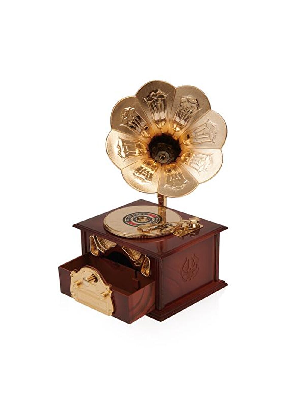 Kahverengi Nostaljik Gramofon Tasarımlı Müzik Kutusu-4