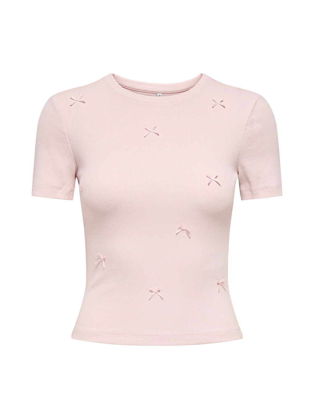 Pembe Onlfemke Pamuklu Slim Fit Fiyonk Detaylı Bisiklet Yaka T Shirt 15369336