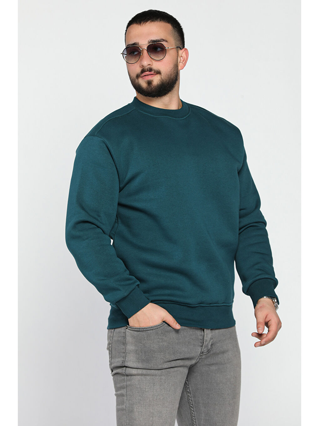 Mishar İtalia Yeşil Erkek Bisiklet Yaka Şardonlu Sweatshirt