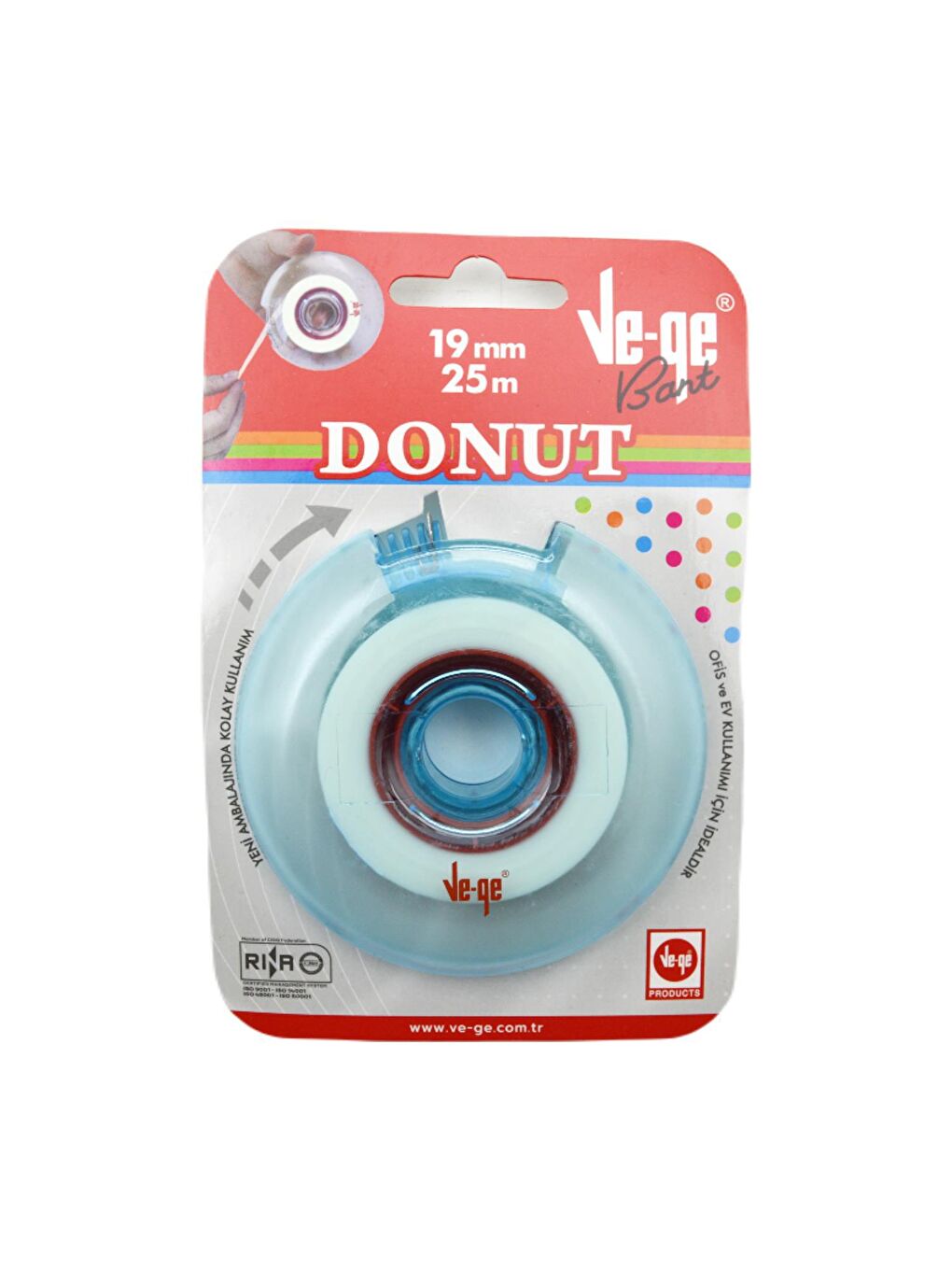 Ve-Ge Şeffaf Donut Soft Görünmez Bant 19x25 m Bant Kesme Makineli Mavi