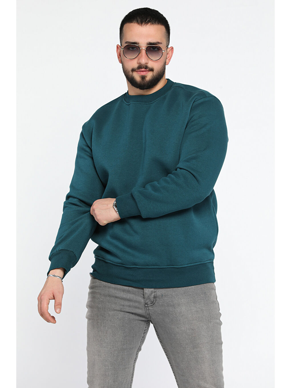 Mishar İtalia Yeşil Erkek Bisiklet Yaka Şardonlu Sweatshirt - 1