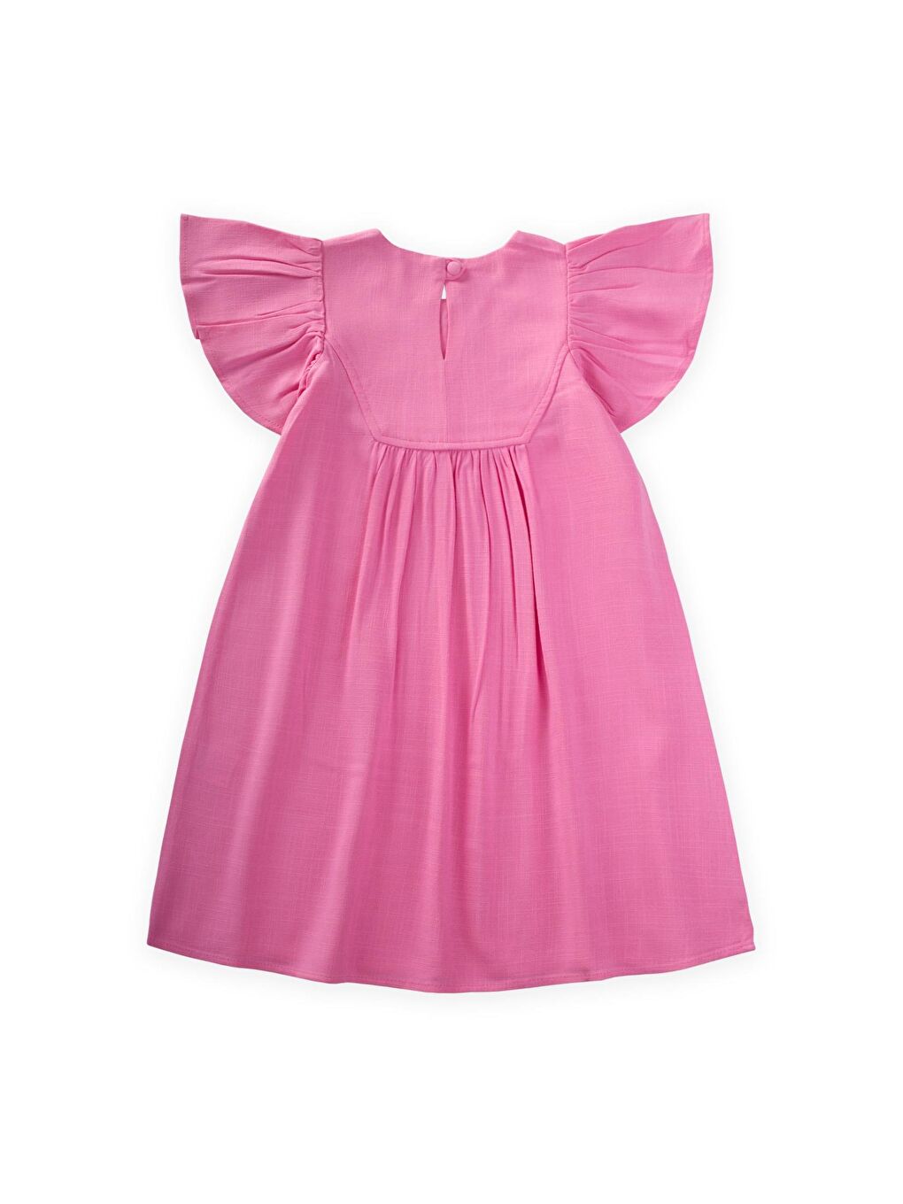Pembe Kız Çocuk Nakışlı Keten Elbise-1
