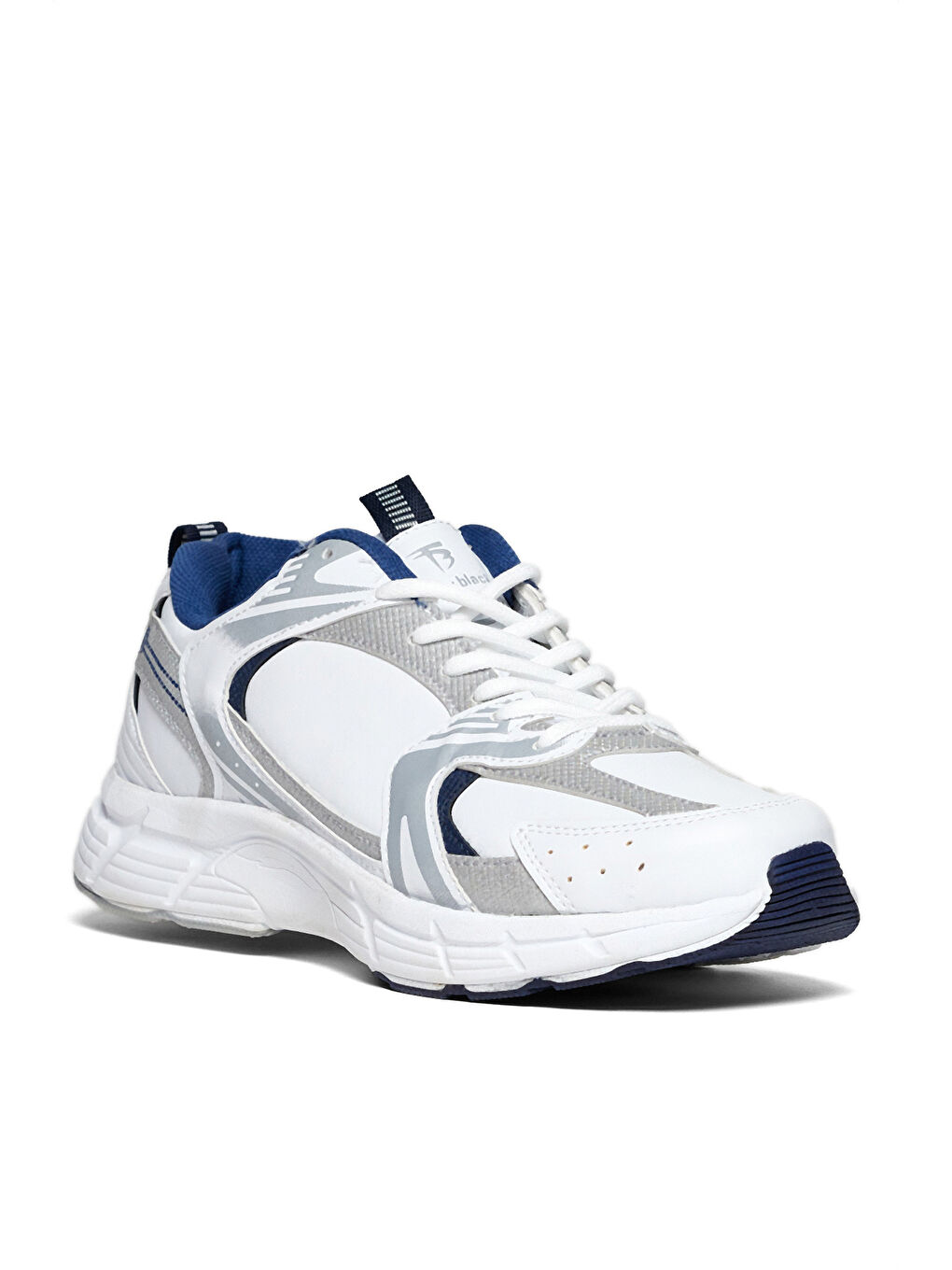 Unisex Beyaz Lacivert Cilt Rahat Kalıp Faylon Taban Bağcıklı Spor Ayakkabı
