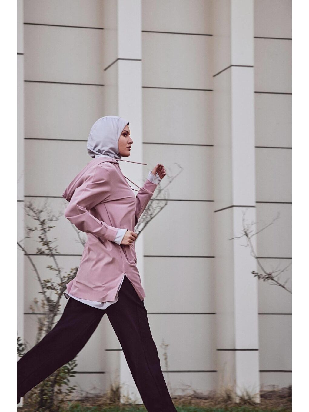 Active Uzun Kollu Kapüşonlu Fermuarlı Pembe Tesettür Antrenman Üstü Act 10