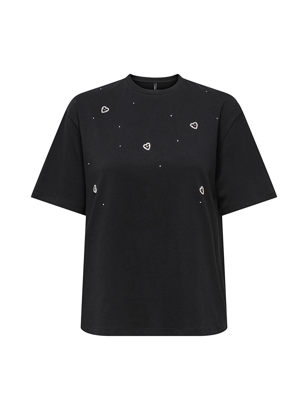 Siyah Onlvita % 100 Pamuk Regular Fit Taş Detaylı Bisiklet Yaka T Shirt 15343769